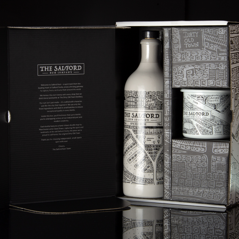 Salford Rum gift set with bottle and free mug or tumbler
