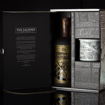 Salford Rum gift set dark spice bottle with enamel mug