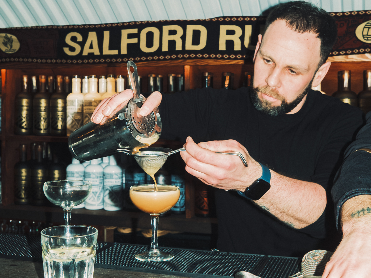 Salford Rum bottle and tasting glasses